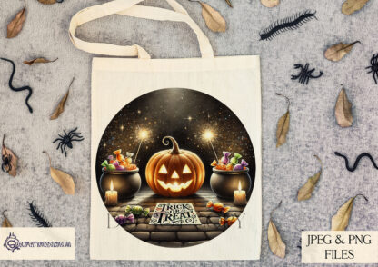 Halloween Night Tub Topper Design Set featuring 12 spooky designs with haunted pumpkins, skulls, and eerie castles. Designed for Swizzels tubs with both textless and "Happy Halloween" options. Ideal for sublimation on baubles, chopping boards, and holiday decorations.