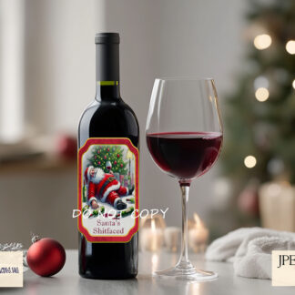 This Adult Humour Wine Bottle Label Design Set includes 4 hilarious labels for wine bottles. Perfect for novelty Christmas gifts and holiday party stocking stuffers. Includes high-resolution JPEG and PNG files with 3 mock-up images. Create up to 500 physical products with instant digital download.