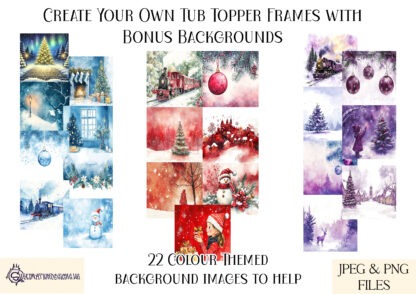 Create Your Own Tub Topper Frames Design Set featuring 12 frames designed for Quality Street, Heroes, Celebrations, and Roses tubs. Includes 22 bonus background files. Ideal for sublimation and personalised gifts.