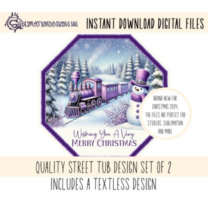 Purple Train Scene Tub Topper Design, perfect for use on Quality Street, and more projects as these are suitable for sublimation too.