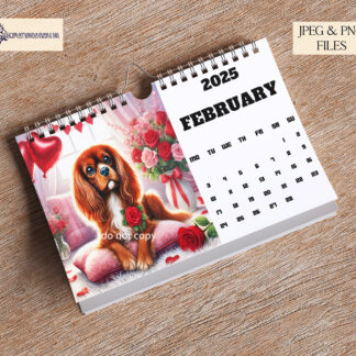 12 Months of Cavalier King Charles Spaniels Design Set featuring 12 seasonal dog images, perfect for calendars, coasters, and gifts.