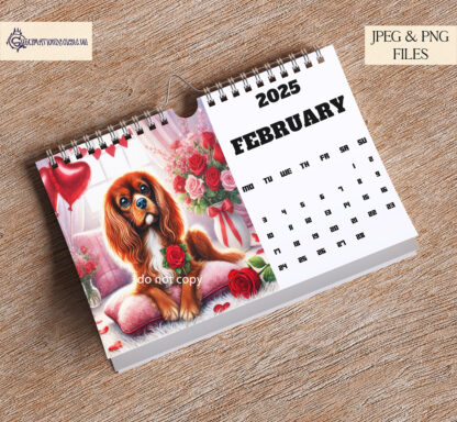 12 Months of Cavalier King Charles Spaniels Design Set featuring 12 seasonal dog images, perfect for calendars, coasters, and gifts.