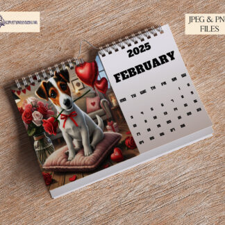 12 Months of Jack Russells Design Set featuring 12 seasonal Jack Russell images, perfect for calendars, coasters, and gifts.