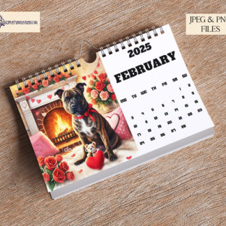 12 Months of Staffordshire Bull Terriers Design Set featuring 12 seasonal Staffordshire Bull Terrier images, perfect for calendars, coasters, and gifts.