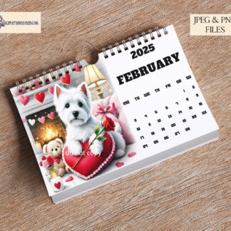 12 Months of West Highland Terriers Design Set featuring 12 seasonal West Highland Terrier images, perfect for calendars, coasters, and gifts.