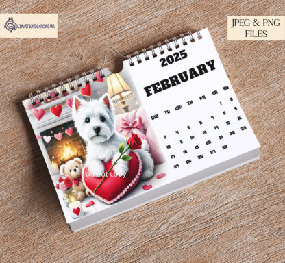 12 Months of West Highland Terriers Design Set featuring 12 seasonal West Highland Terrier images, perfect for calendars, coasters, and gifts.