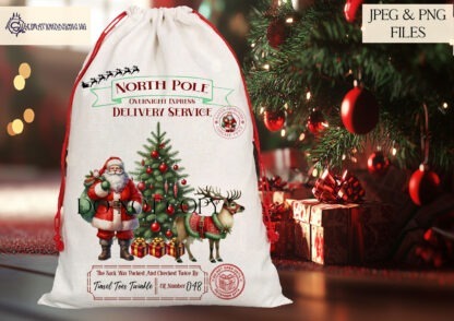 Red and Green Christmas Santa Sack Designs Set featuring 14 unique designs for personalised Santa sacks, including reindeer, elves, and unicorns.