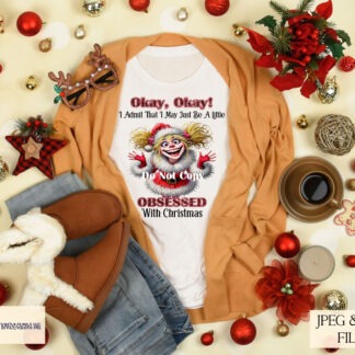 Ladies Obsessed with Christmas Design Set featuring 5 festive characters in holiday outfits with matching wording. Ideal for sublimation on holiday gifts and décor.