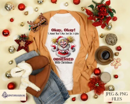 Ladies Obsessed with Christmas Design Set featuring 5 festive characters in holiday outfits with matching wording. Ideal for sublimation on holiday gifts and décor.