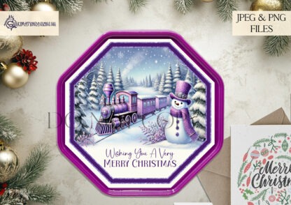 Purple Train Scene Tub Topper Design, perfect for use on Quality Street, and more projects as these are suitable for sublimation too.