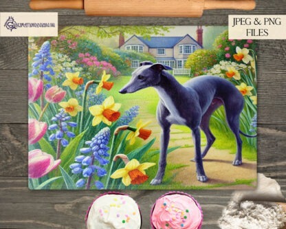 12 Months of Greyhounds Design Set featuring 12 seasonal greyhound images, perfect for calendars, coasters, and gifts.