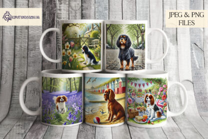 12 Months of Cavalier King Charles Spaniels Design Set featuring 12 seasonal dog images, perfect for calendars, coasters, and gifts.