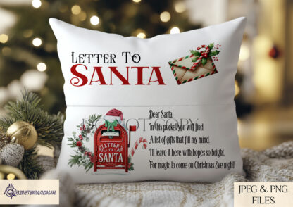 Letter to Santa Pocket Pillow Design Set featuring 3 unique designs with a poem and letter template. Perfect for personalised Christmas pillows.