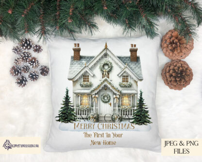 Christmas Themed House Designs Set featuring 5 festive houses in various colour themes, ideal for personalising baubles, cards, and Christmas décor.