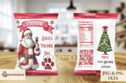 Christmas Dog Treat Packet Design Set featuring 6 red-themed designs with Santa holding a treat, ideal for customisable dog gift packets.