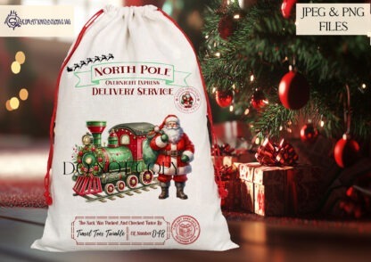 Red and Green Christmas Santa Sack Designs Set featuring 14 unique designs for personalised Santa sacks, including reindeer, elves, and unicorns.