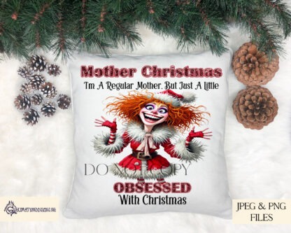 Ladies Obsessed with Christmas Design Set featuring 5 festive characters in holiday outfits with matching wording. Ideal for sublimation on holiday gifts and décor.