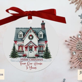 Christmas Themed House Designs Set featuring 5 festive houses in various colour themes, ideal for personalising baubles, cards, and Christmas décor.