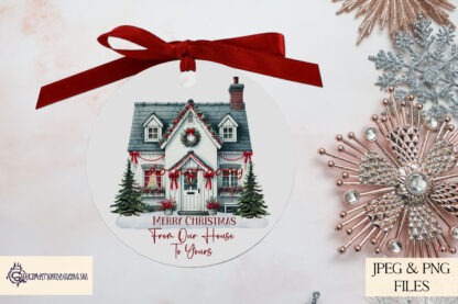 Christmas Themed House Designs Set featuring 5 festive houses in various colour themes, ideal for personalising baubles, cards, and Christmas décor.