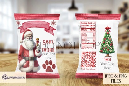 Christmas Dog Treat Packet Design Set featuring 6 red-themed designs with Santa holding a treat, ideal for customisable dog gift packets.