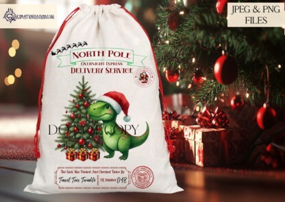 Red and Green Christmas Santa Sack Designs Set featuring 14 unique designs for personalised Santa sacks, including reindeer, elves, and unicorns.