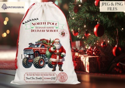 Red and Green Christmas Santa Sack Designs Set featuring 14 unique designs for personalised Santa sacks, including reindeer, elves, and unicorns.