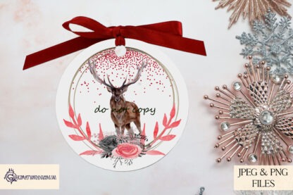 Winter Animal Circular Frames Design Set featuring 21 designs of stags, foxes, an owl, and a robin on blue, mint green, and red templates. Ideal for baubles, coasters, and seasonal gifts.