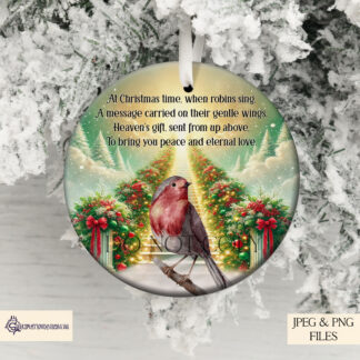 Robin Heaven Memorial Christmas Design Set featuring remembrance designs in round and square templates for baubles, slates, and candles.