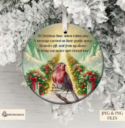 Robin Heaven Memorial Christmas Design Set featuring remembrance designs in round and square templates for baubles, slates, and candles.