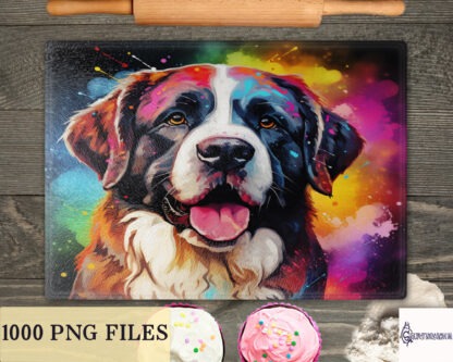 Vibrant Dog Bundle featuring over 1000 dog designs in PNG format, ideal for creative projects with various dog breeds.