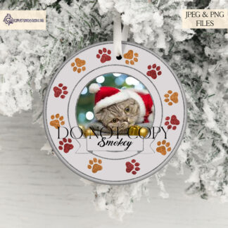 Christmas Cat Bauble Sublimation Design Set featuring 10 vibrant colour options for creating personalised cat ornaments with customisable name and photo banners.