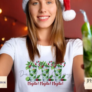 Mojito! Mojito! Mojito! Comedy Christmas Design featuring three festive mojitos, perfect for t-shirts and holiday gifts.