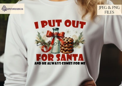 I Put Out For Santa Comedy Design Set featuring humorous Christmas designs with milk bottles, cookies, and playful adult-themed wording.