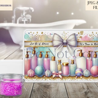 Bath Time Bliss Design Set featuring 4 A4 designs in pastel and vibrant themes with ribbon banners for personalisation.