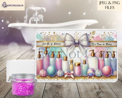 Bath Time Bliss Design Set featuring 4 A4 designs in pastel and vibrant themes with ribbon banners for personalisation.