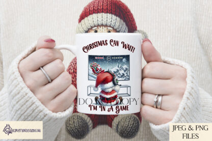 Gaming Santa Comedy Design Set featuring Santa playing a video game, ideal for gamer-themed Christmas gifts with funny text options.