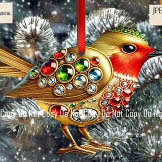 Textless Glitzy Robin Design for TL Blanks Robin Bauble featuring a shimmering robin, ideal for creating personalised Christmas decorations.