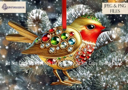 Textless Glitzy Robin Design for TL Blanks Robin Bauble featuring a shimmering robin, ideal for creating personalised Christmas decorations.