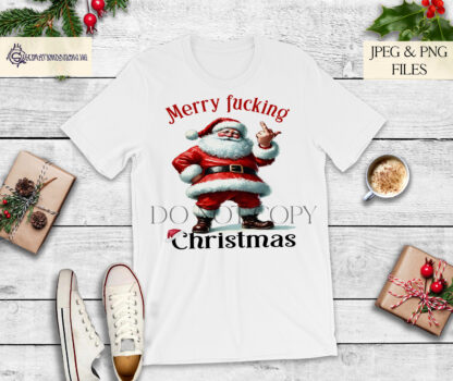 Santa’s Middle Finger Comedy Design Set featuring adult-themed Santa designs for edgy holiday products, ideal for t-shirts, hoodies, and cards.