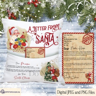 Letter from Santa Design Set featuring 5 designs, including pocket pillow designs and vintage-style letters. Ideal for personalised Christmas gifts and keepsakes.