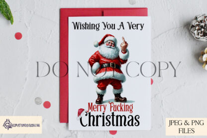 Santa’s Middle Finger Comedy Design Set featuring adult-themed Santa designs for edgy holiday products, ideal for t-shirts, hoodies, and cards.