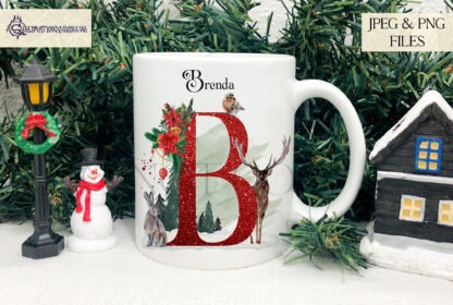 Elegant Winter Animal Alphabet in Red, featuring 26 letters with winter animal compositions, ideal for festive baubles, mugs, and holiday décor.