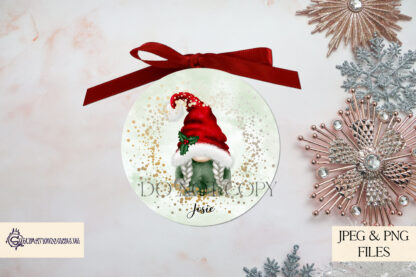 Christmas Gonk Gnome Bauble Design Set featuring 20 circular designs with gonk gnomes on Christmas backgrounds. Includes textless designs and Christmas song lyrics. Ideal for baubles and stickers.