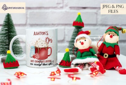 Red Themed Hot Chocolate Station Design Set featuring 6 designs, including an A4 family name option and 5 matching designs for mugs and jars. Ideal for festive crafting and gifting.