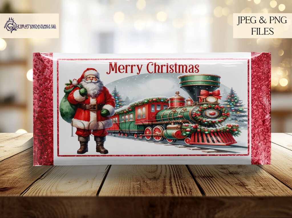 Christmas Santa Train Chocolate Bar Sleeves SublimationDesignsUK