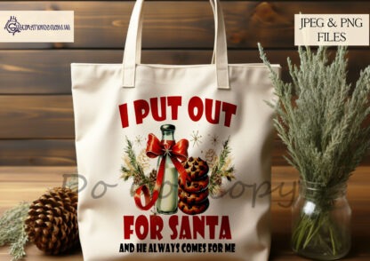 I Put Out For Santa Comedy Design Set featuring humorous Christmas designs with milk bottles, cookies, and playful adult-themed wording.