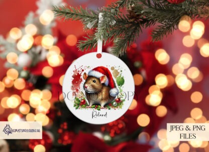 Christmas Domestic Rats Design Set featuring 7 different coloured rats wearing Santa hats, perfect for festive baubles and gifts.