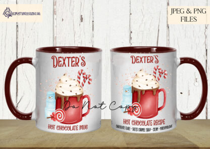 Red Themed Hot Chocolate Station Design Set featuring 6 designs, including an A4 family name option and 5 matching designs for mugs and jars. Ideal for festive crafting and gifting.