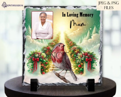 Robin Heaven Memorial Christmas Design Set featuring remembrance designs in round and square templates for baubles, slates, and candles.