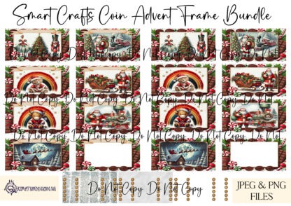 Smart Crafts Advent Coin Designs Bundle featuring frames, variations, and pre-made backing designs for festive advent coin creations.